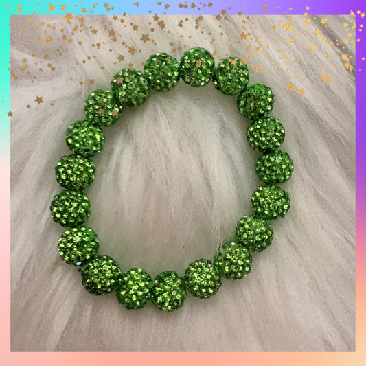Sparkly Peridot Rhinestone Stretch Bracelet – Green Bling Beaded Bracelet