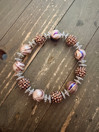 Brown Swirl Acrylic & Shambala beaded Bracelet – Sparkly Statement