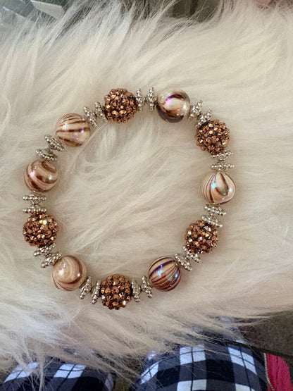 Brown Swirl Acrylic & Shambala beaded Bracelet – Sparkly Statement