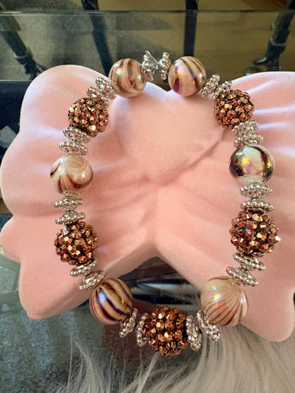 Brown Swirl Acrylic & Shambala beaded Bracelet – Sparkly Statement