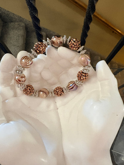 Brown Swirl Acrylic & Shambala beaded Bracelet – Sparkly Statement