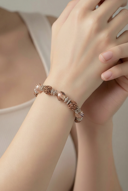 Brown Swirl Acrylic & Shambala beaded Bracelet – Sparkly Statement