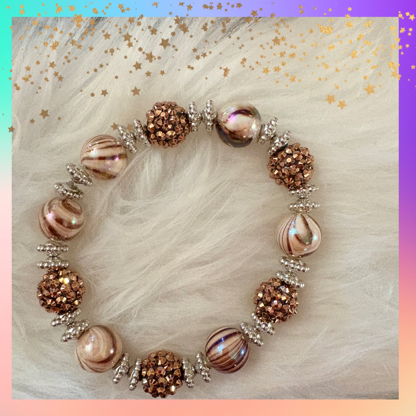 Brown Swirl Acrylic & Shambala beaded Bracelet – Sparkly Statement