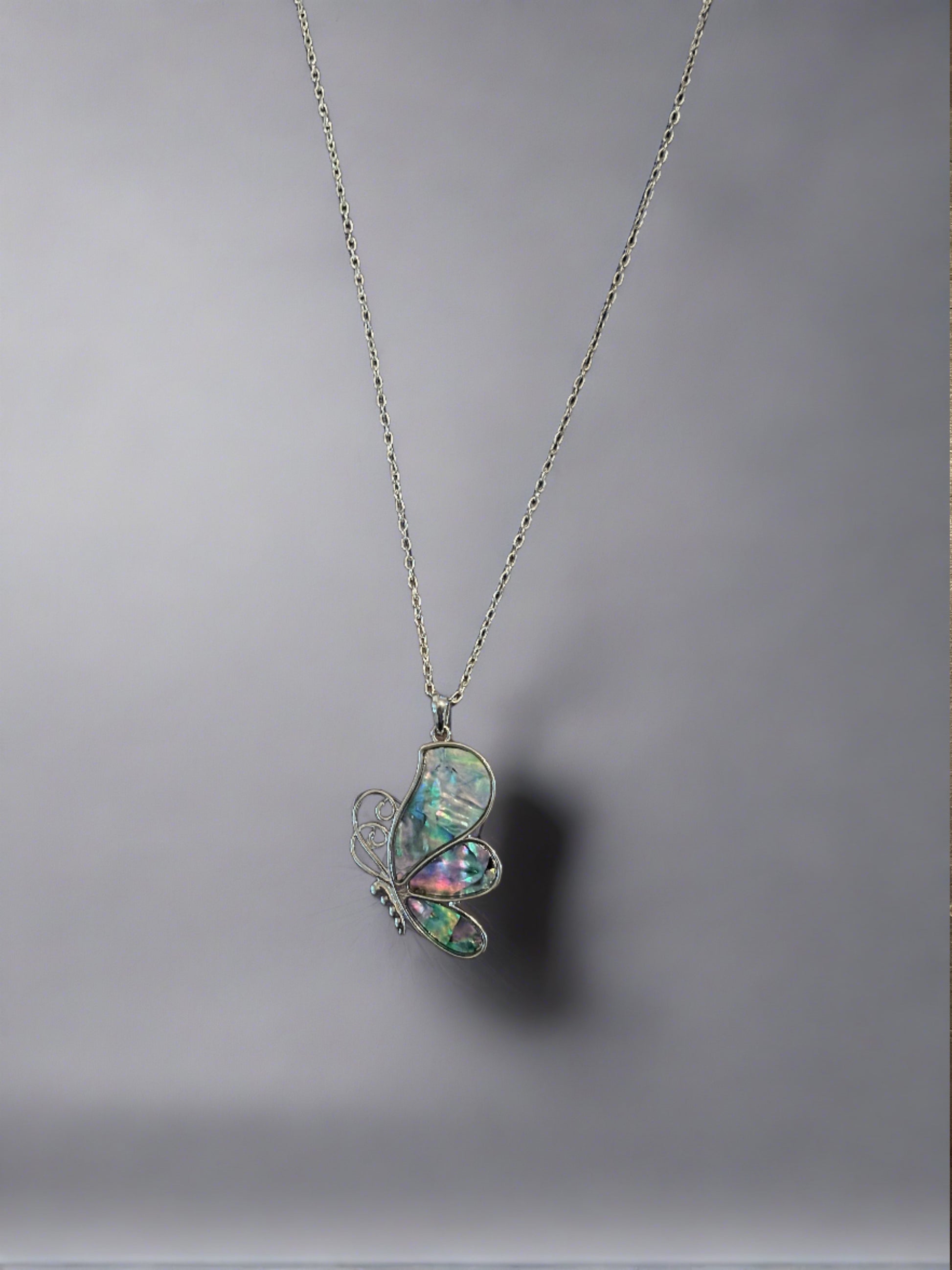 Abalone Shell Butterfly Pendant on a Silver chain NecklacePink tiful of LOVE