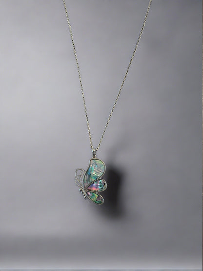 Abalone Shell Butterfly Pendant on a Silver chain NecklacePink tiful of LOVE