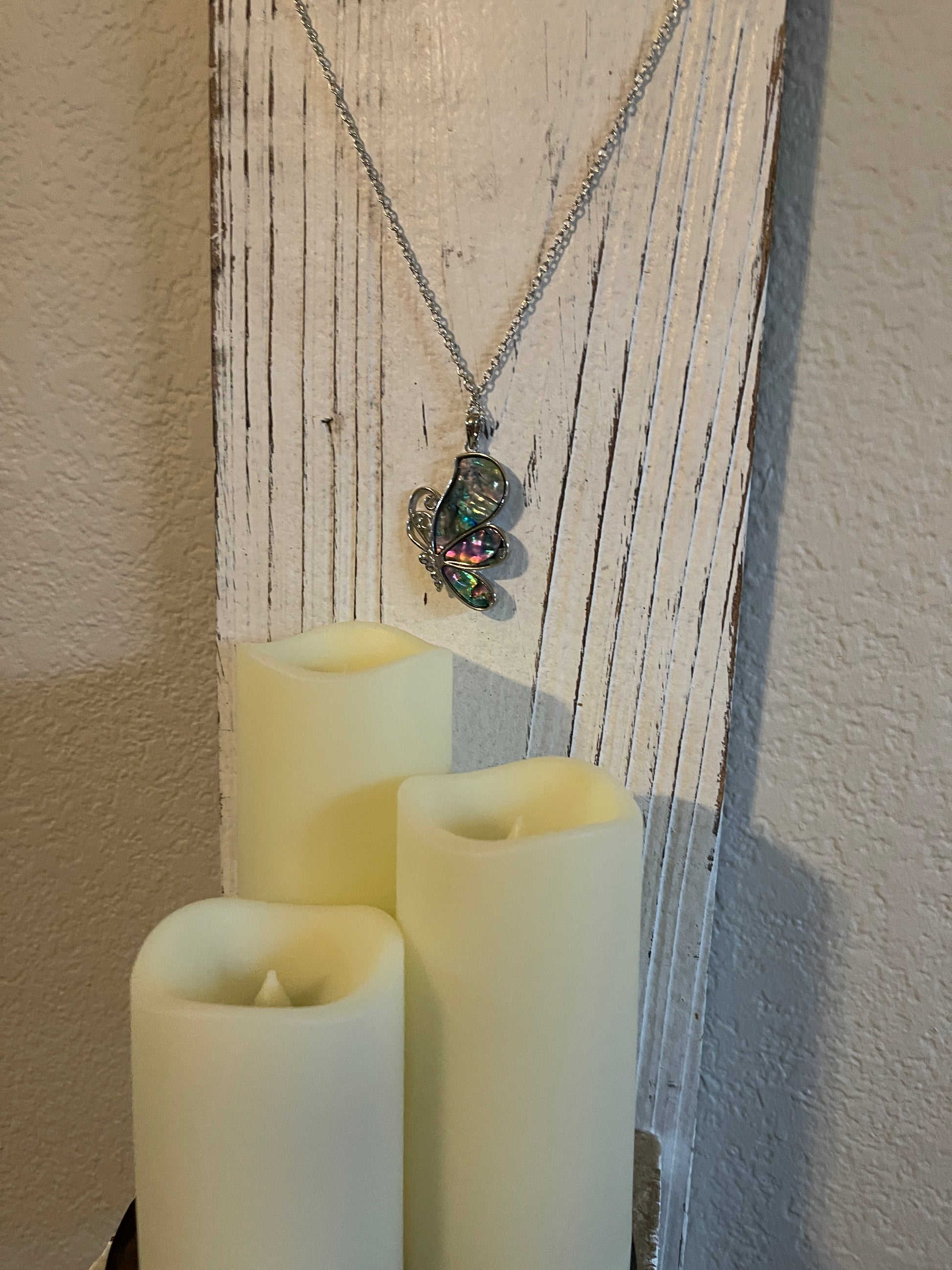 Abalone Shell Butterfly Pendant on a Silver chain NecklacePink tiful of LOVE