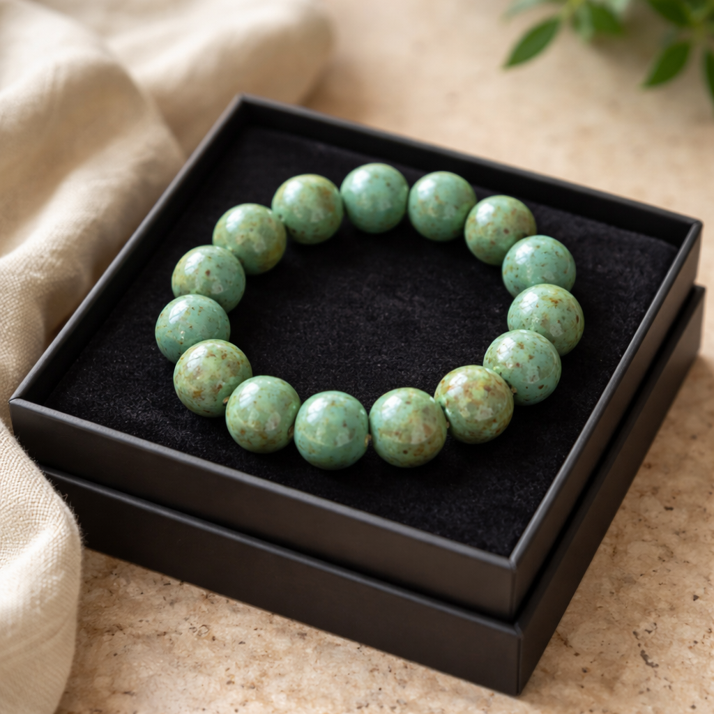 Green Ceramic Beaded Bracelet – Speckled Round Bead
