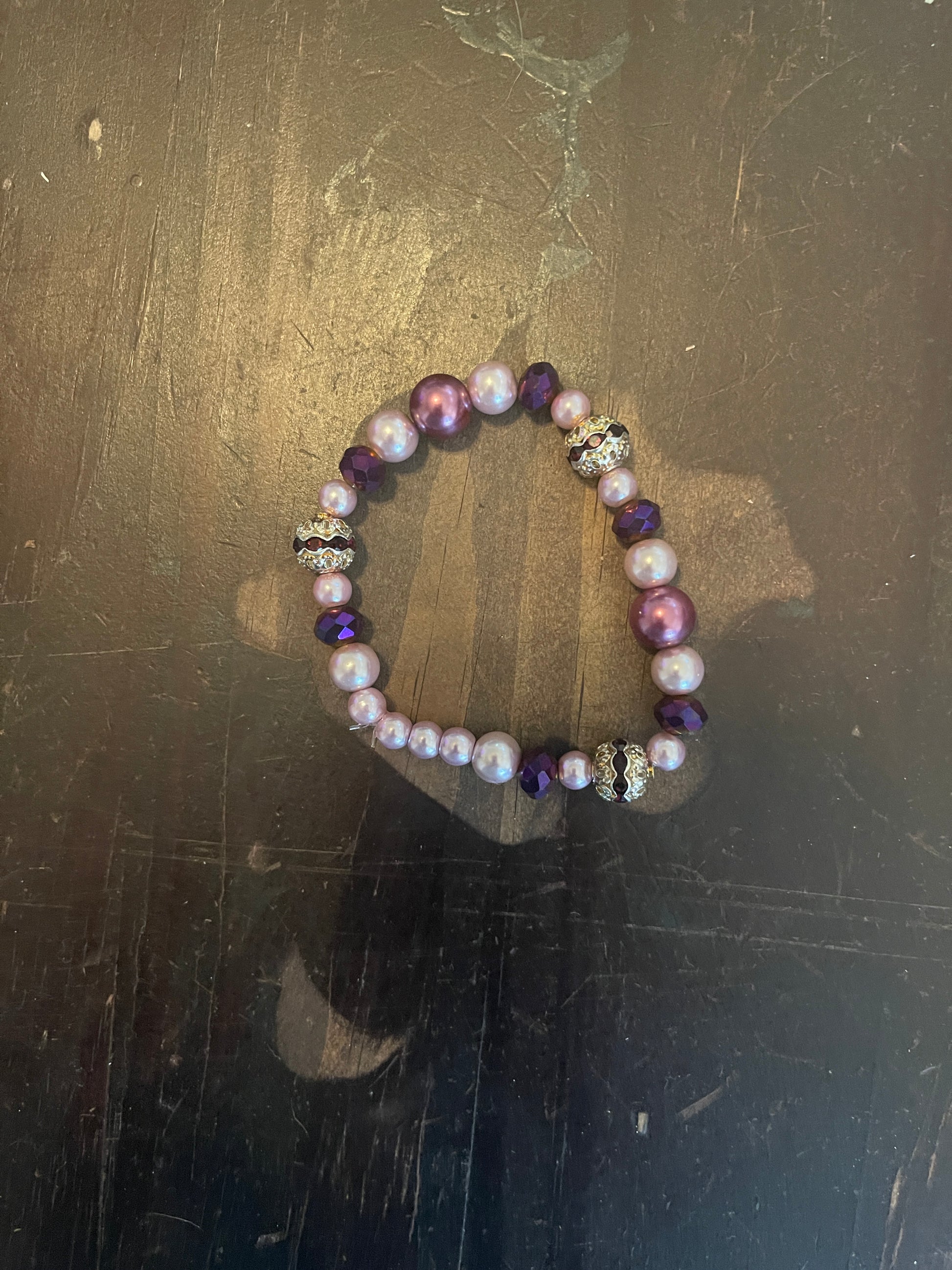 Violet Pearl, Glass &amp; Rhinestone Beaded  Elastic/Stretch BraceletPink tiful of LOVE