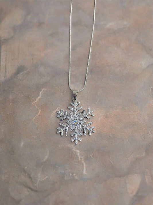 Glitter Snowflake Pendant on a Silver chain NecklacePink tiful of LOVE