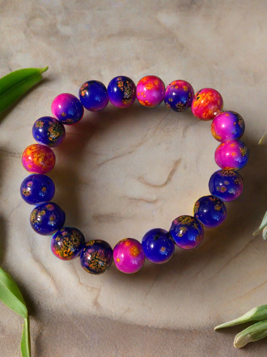 Pink, Purple, &amp; Yellow Glass Splatter Beaded Elastic/Stretch BraceletPink tiful of LOVE