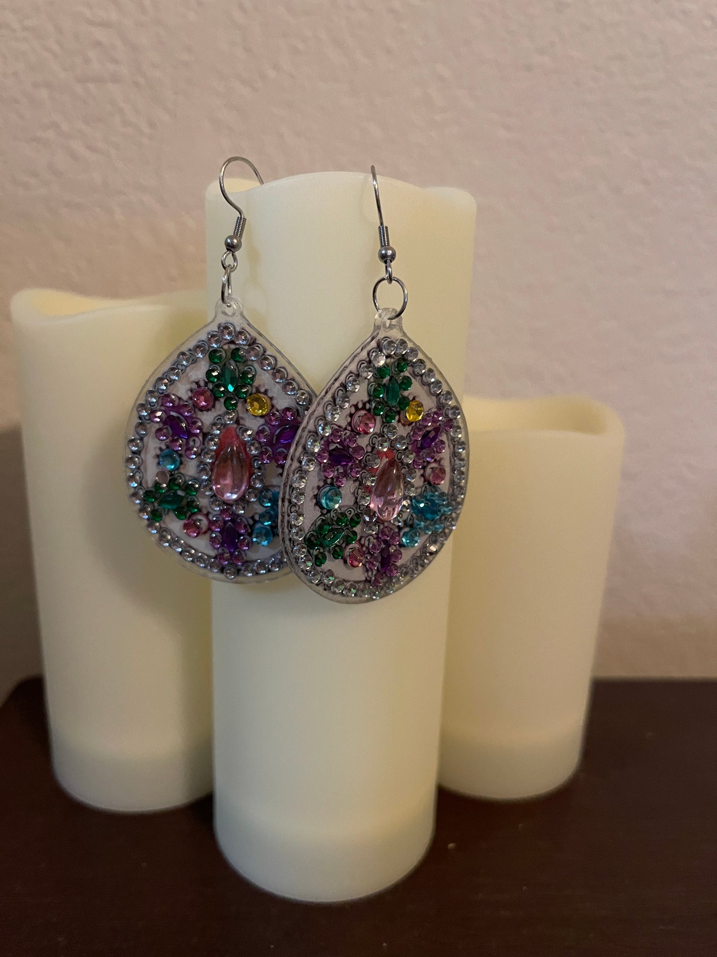 Diamond Art Teardrop Earrings – Multicolor Gemstone Acrylic Dangle Earrings