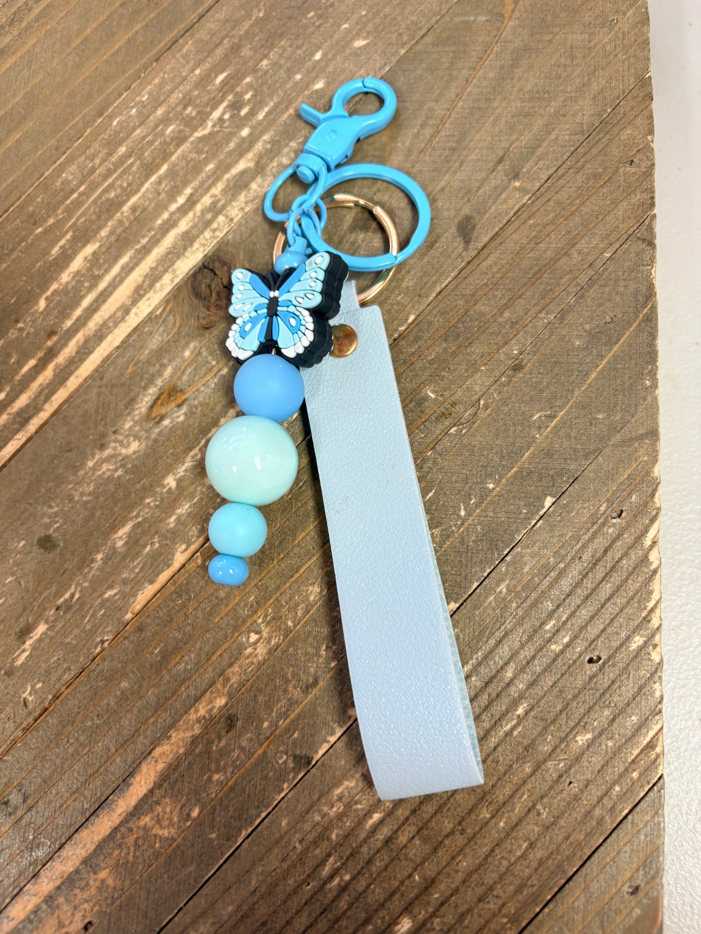 Blue Butterfly Beaded Keychain Wristlet