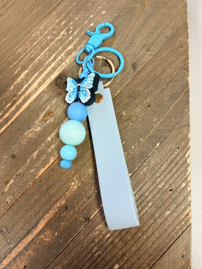 Blue Butterfly Beaded Keychain Wristlet