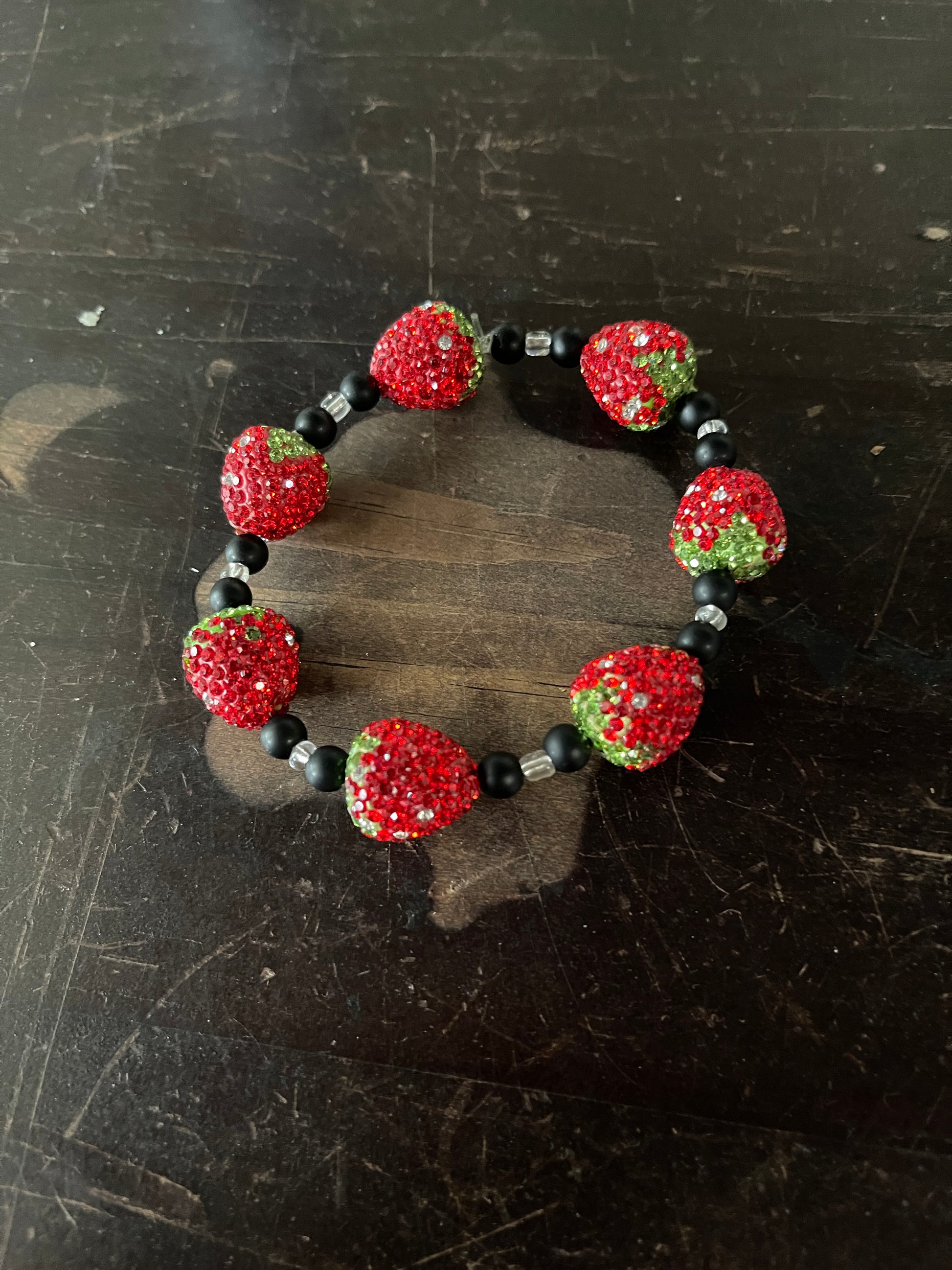 Sparkly Rhinestone Strawberry Beaded Elastic/Stretch BraceletPink tiful of LOVE