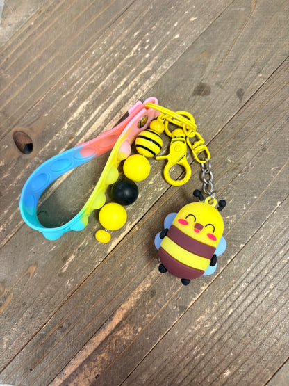 3D Smiling Bumblebee Keychain with Pop It Fidget Wristlet