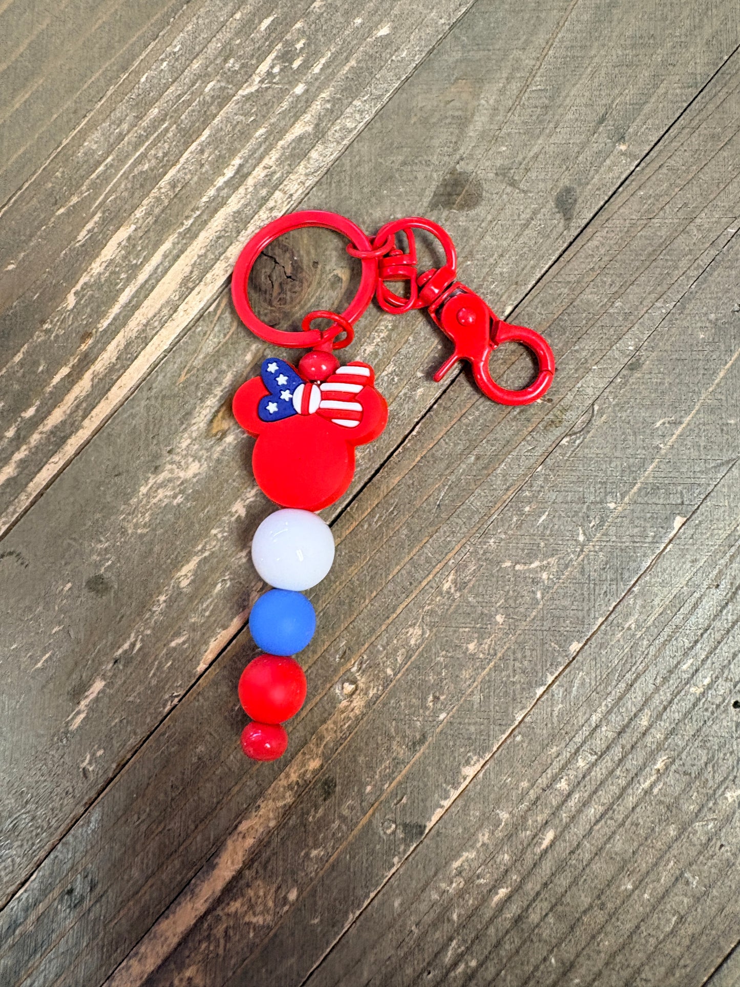Patriotic Mouse Ears Beaded Keychain