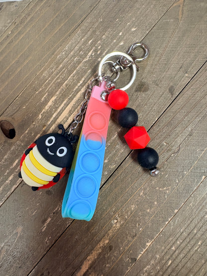 3D Adorable Ladybug Keychain with Pop It Fidget Wristlet