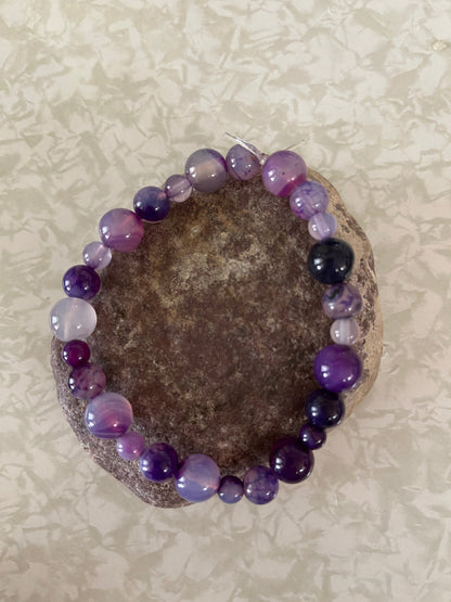 Purple Dyed Round Agate Beaded Elastic/Stretch BraceletPink tiful of LOVE