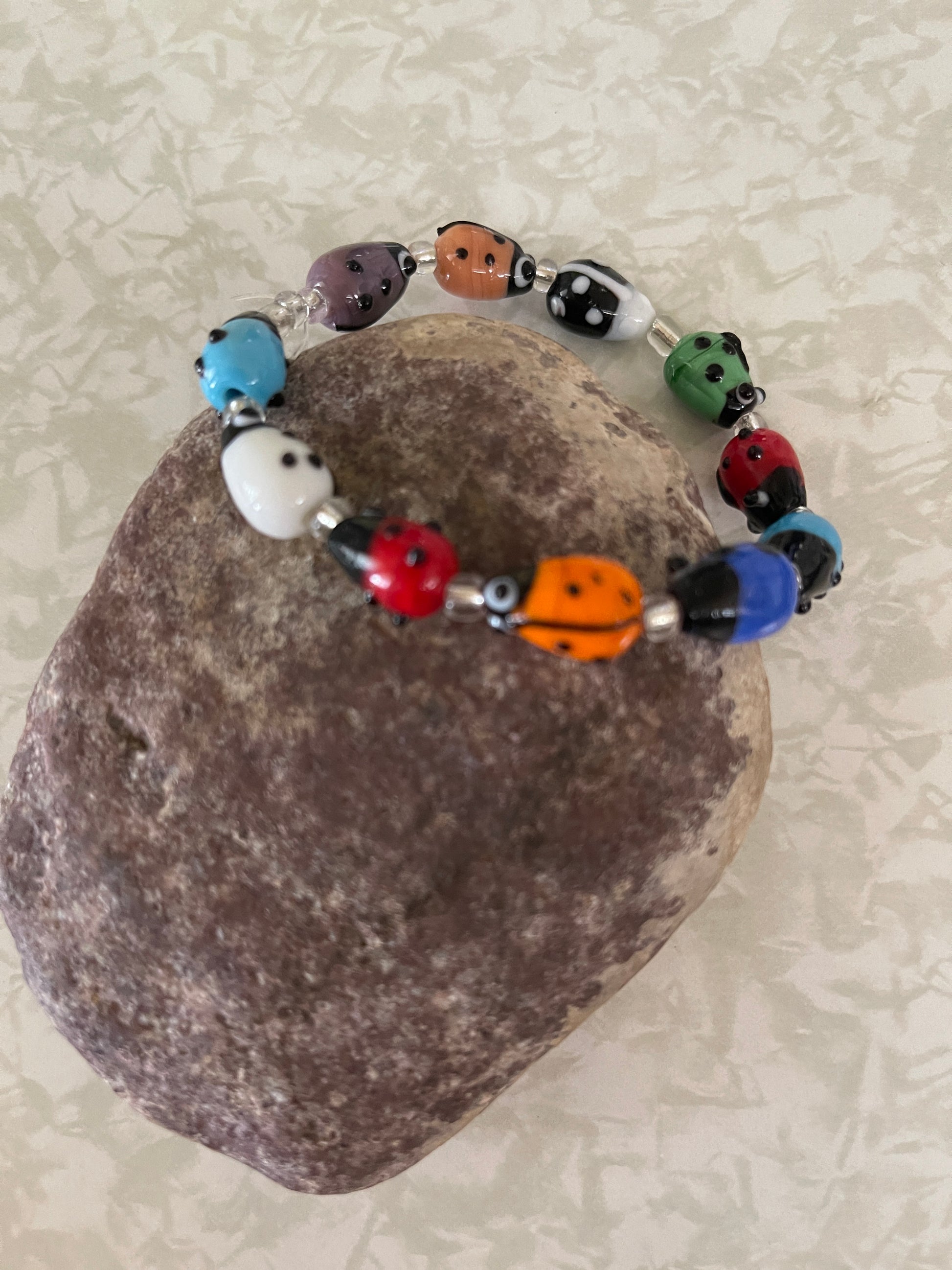 Colorful Ladybug Beaded Elastic BraceletPink tiful of LOVE