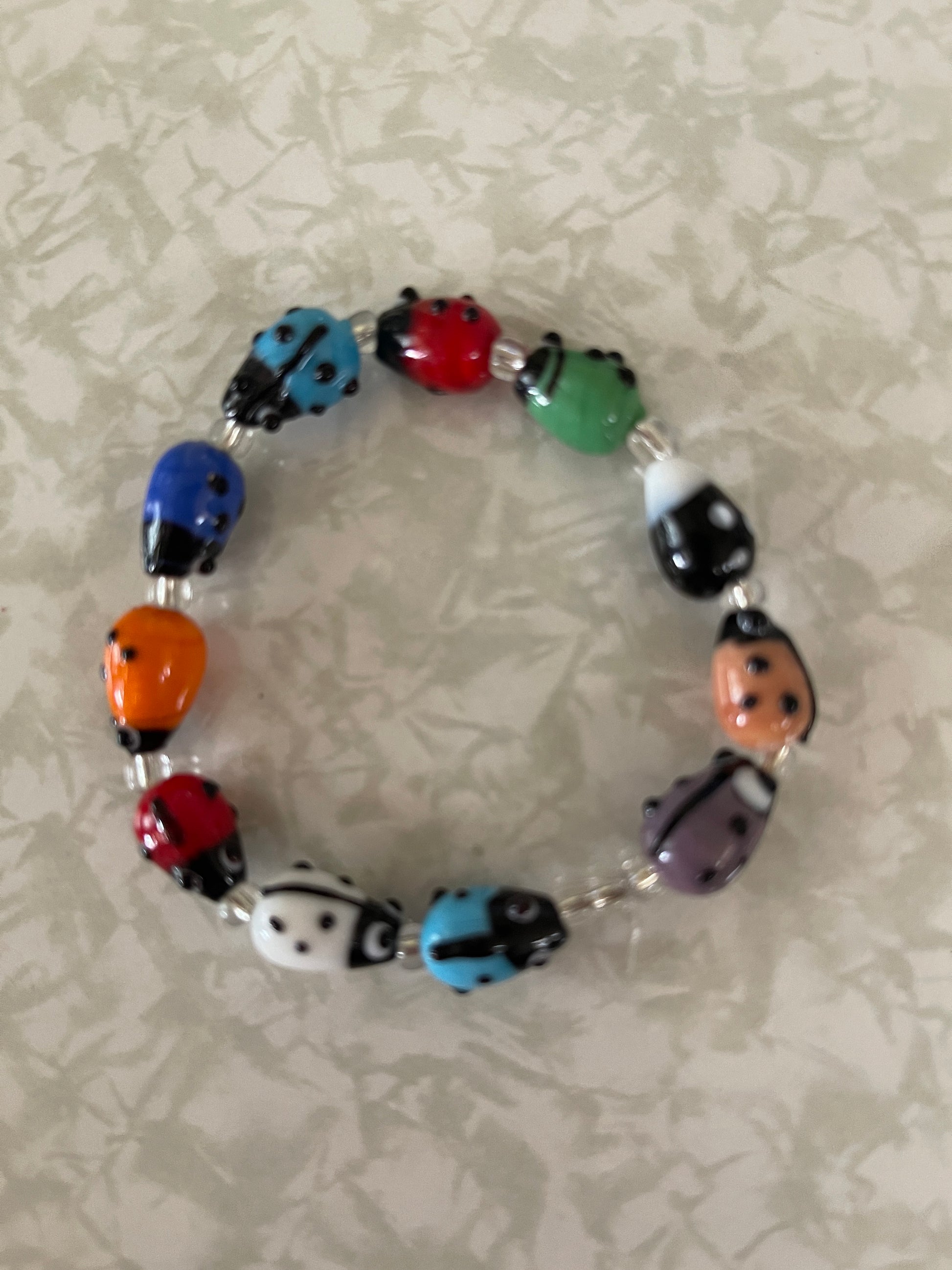 Colorful Ladybug Beaded Elastic BraceletPink tiful of LOVE