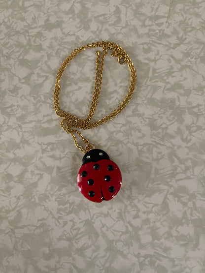 Ladybug locket pendant on a Gold Chain NecklacePink tiful of LOVE