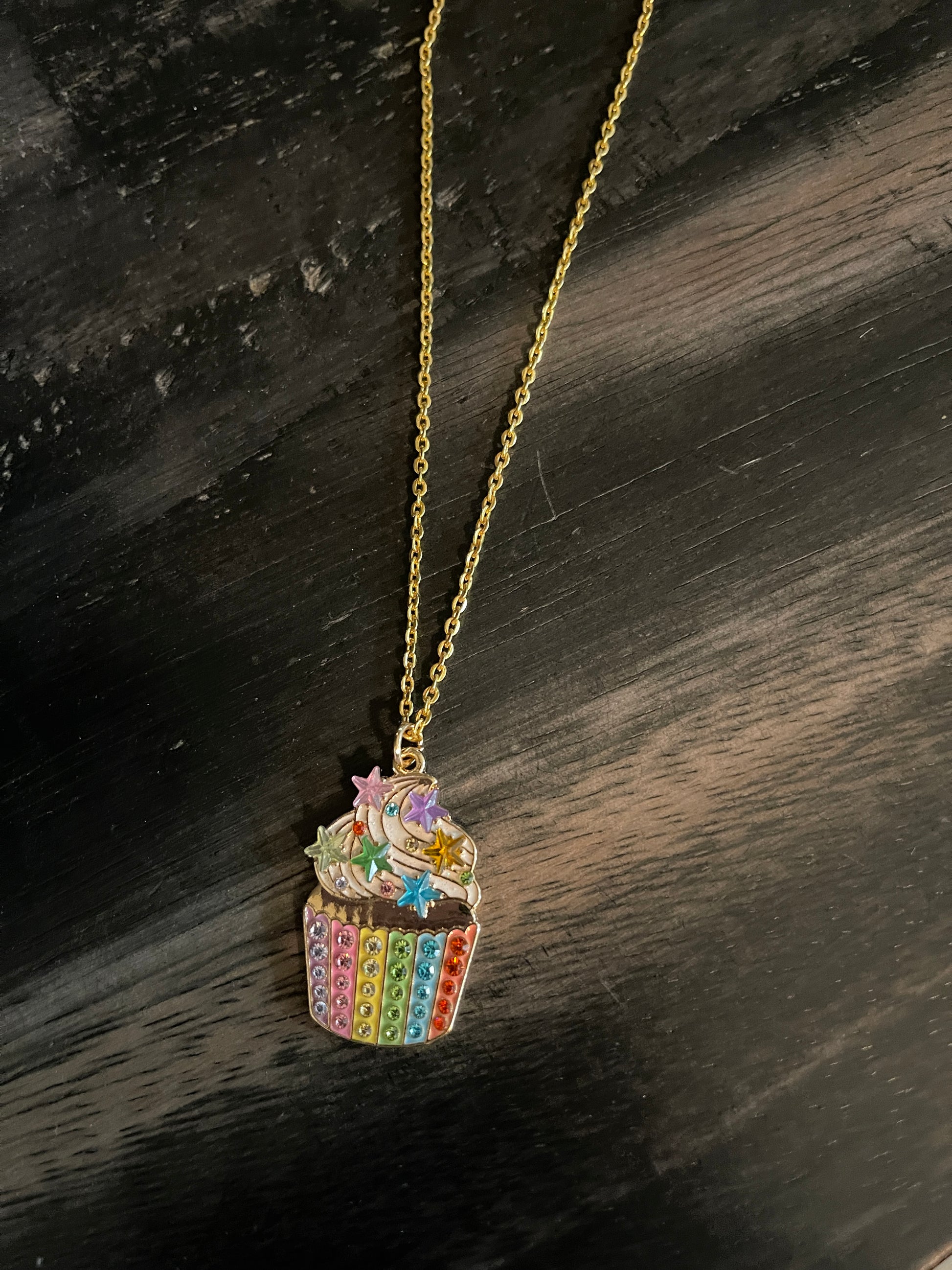 Cupcake Rhinestone pendant on a Gold Chain NecklacePink tiful of LOVE