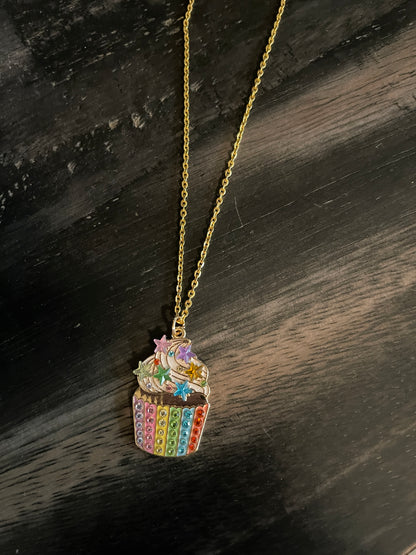 Cupcake Rhinestone pendant on a Gold Chain NecklacePink tiful of LOVE