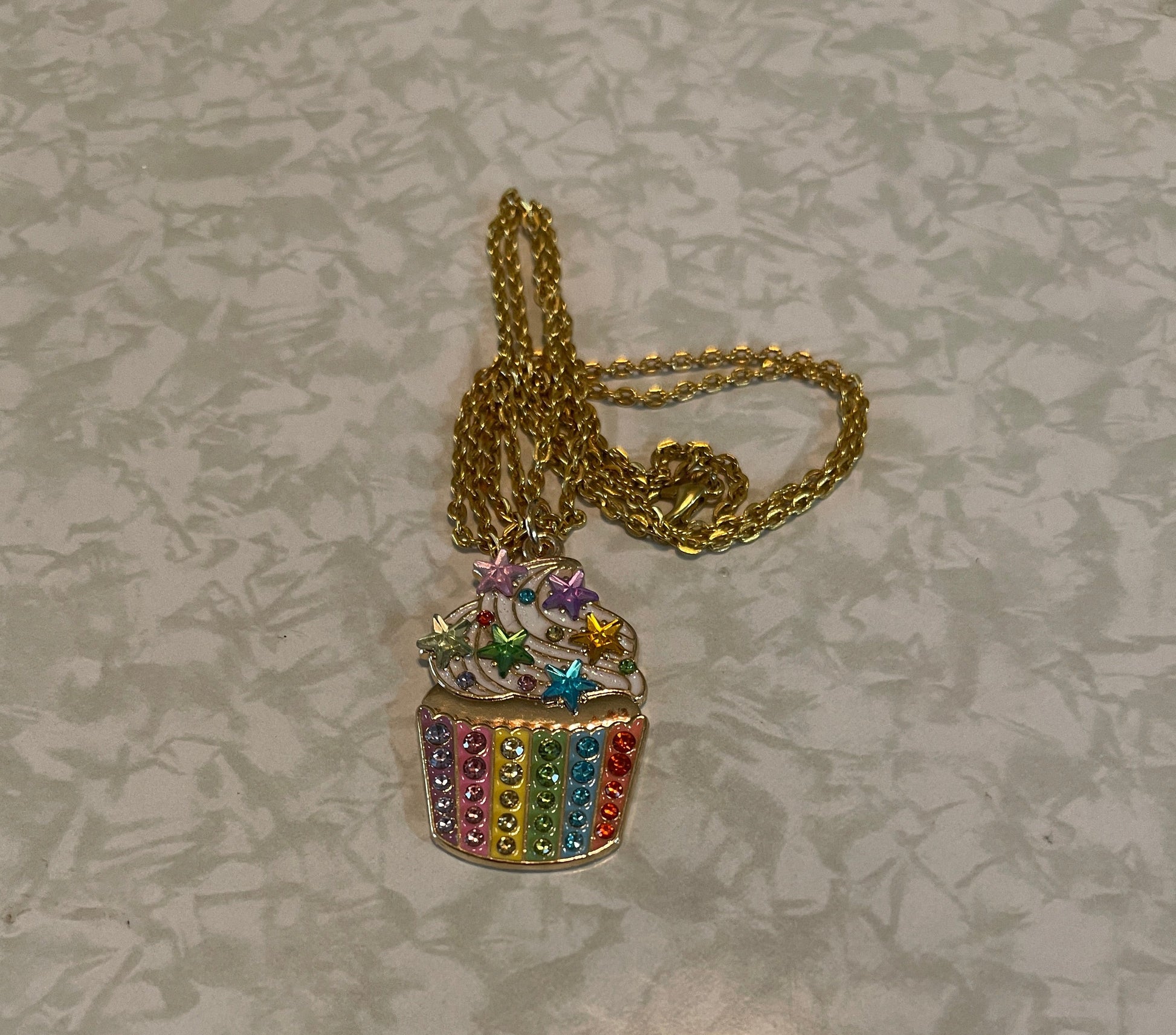Cupcake Rhinestone pendant on a Gold Chain NecklacePink tiful of LOVE