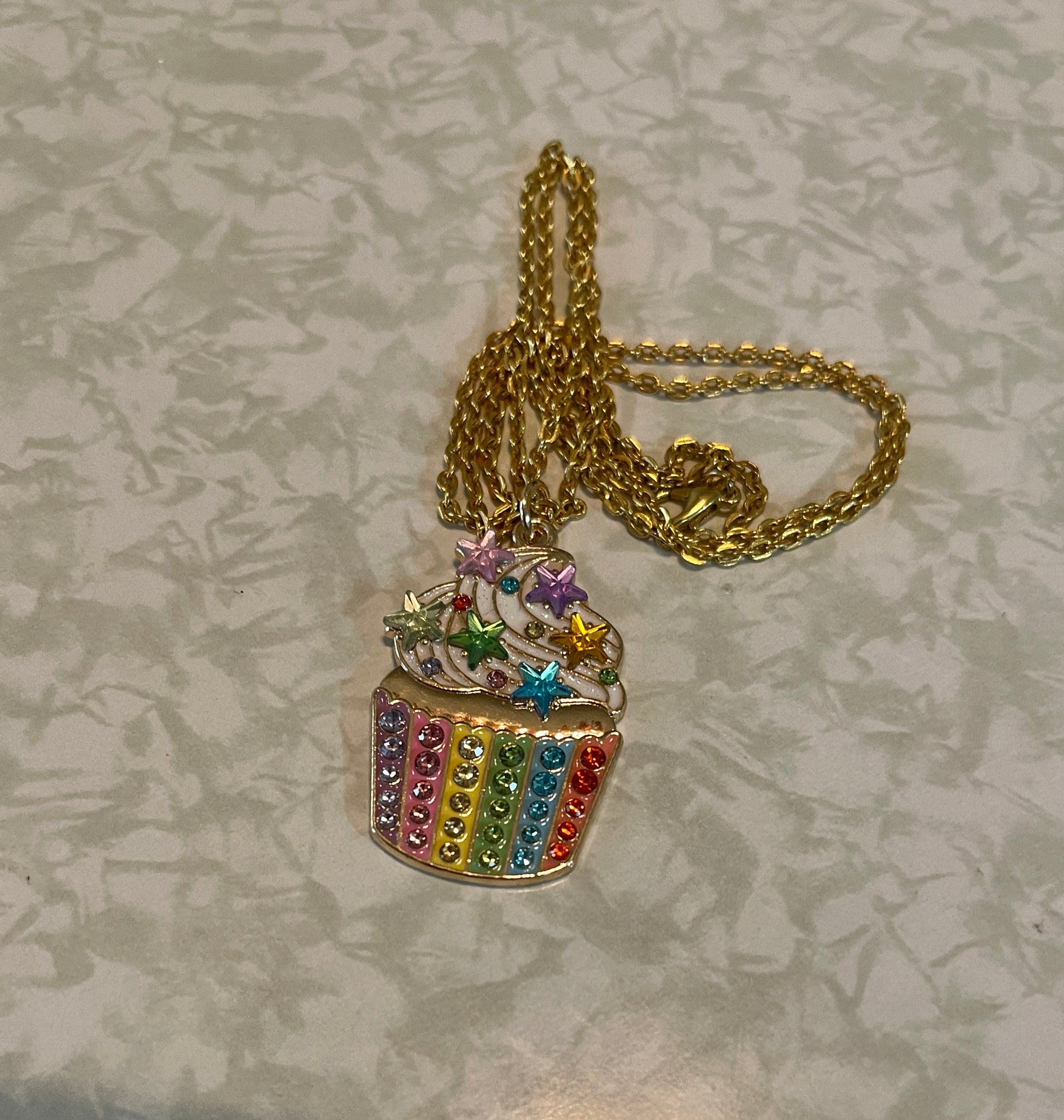 Cupcake Rhinestone pendant on a Gold Chain NecklacePink tiful of LOVE