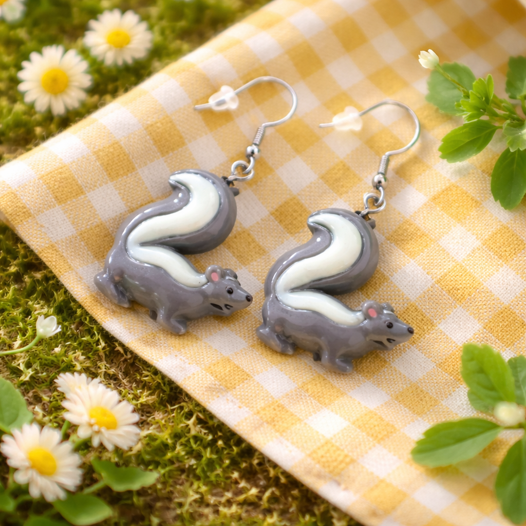Skunk Earrings - Hypoallergenic Stainless Steel Hooks