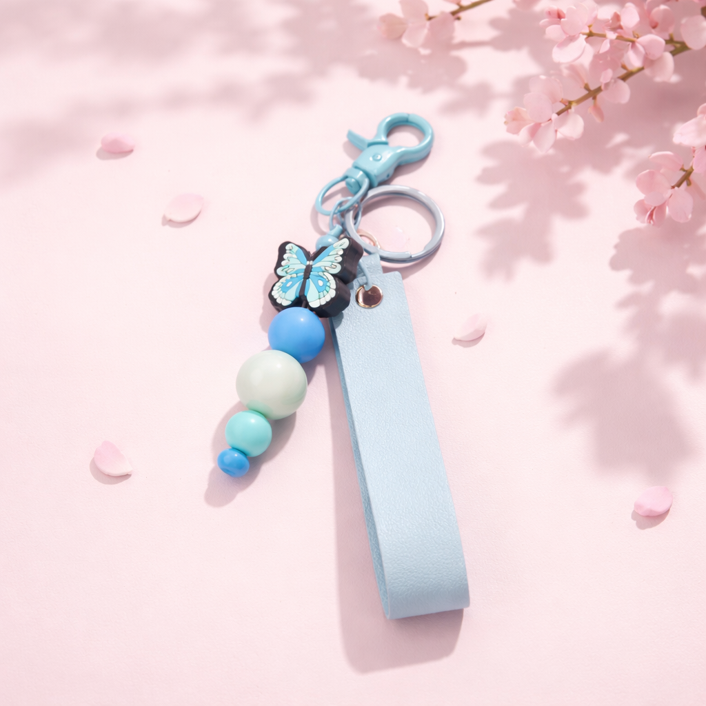 Blue Butterfly Beaded Keychain Wristlet