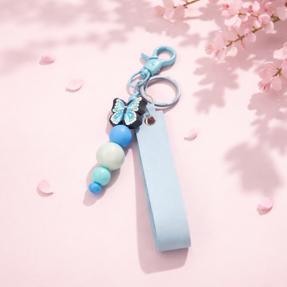 Blue Butterfly Beaded Keychain Wristlet