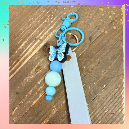 Blue Butterfly Beaded Keychain Wristlet