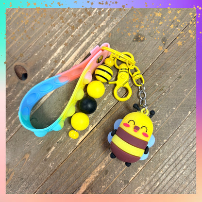 3D Smiling Bumblebee Keychain with Pop It Fidget Wristlet