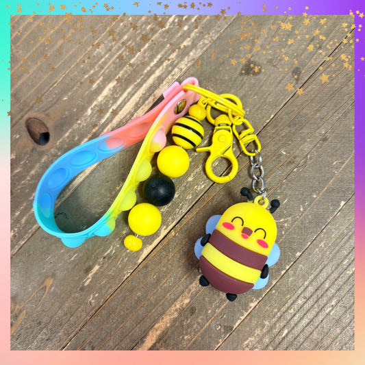 3D Smiling Bumblebee Keychain with Pop It Fidget Wristlet