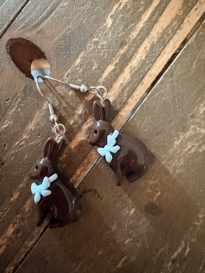 Chocolate Easter Bunny Earrings -Hypoallergenic Stainless Steel Hooks