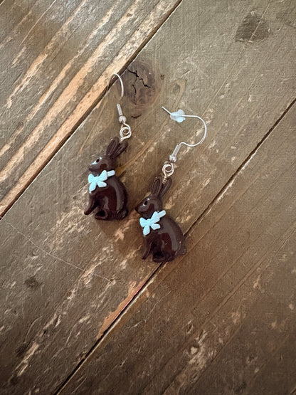 Chocolate Easter Bunny Earrings -Hypoallergenic Stainless Steel Hooks