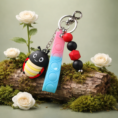 3D Adorable Ladybug Keychain with Pop It Fidget Wristlet