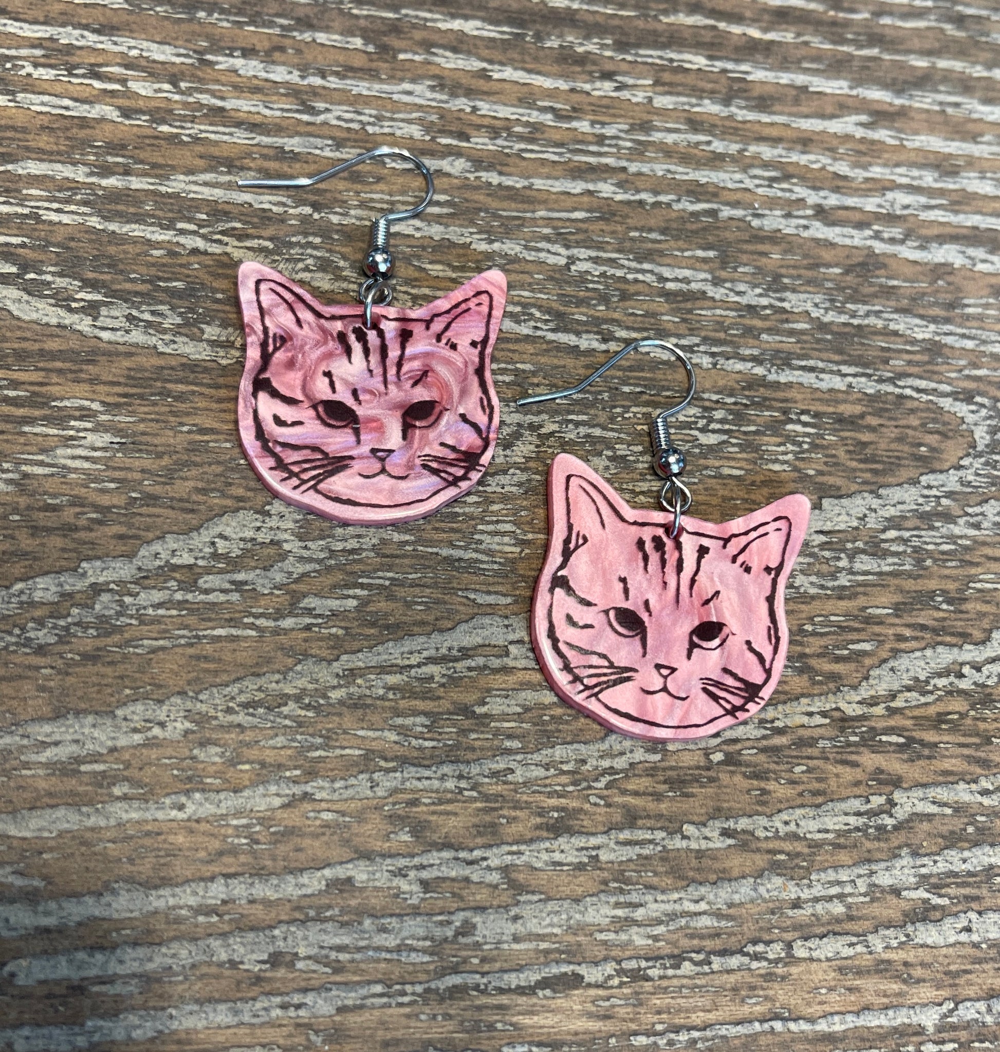 Pink Acrylic Cat Face Charm Wire EarringsPink tiful of LOVE