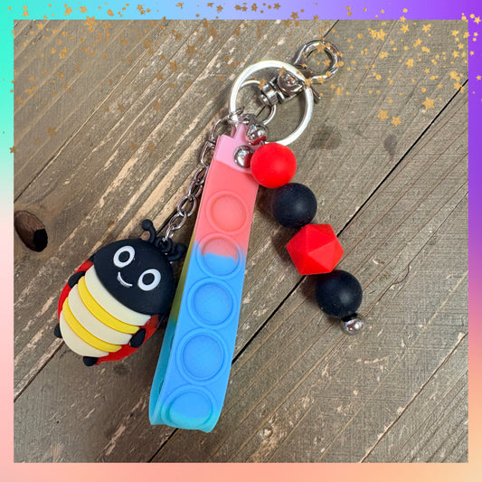 3D Adorable Ladybug Keychain with Pop It Fidget Wristlet