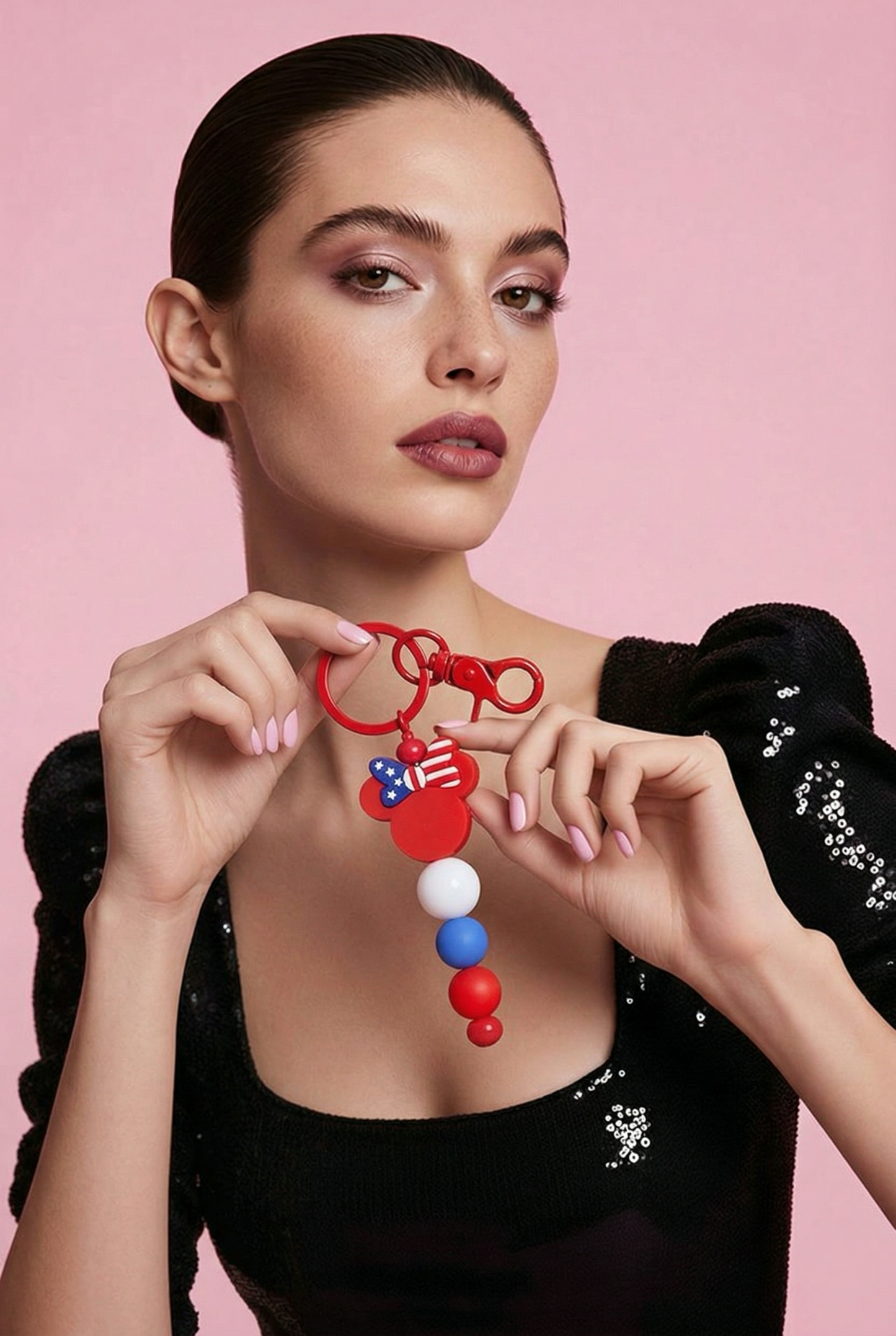 Patriotic Mouse Ears Beaded Keychain