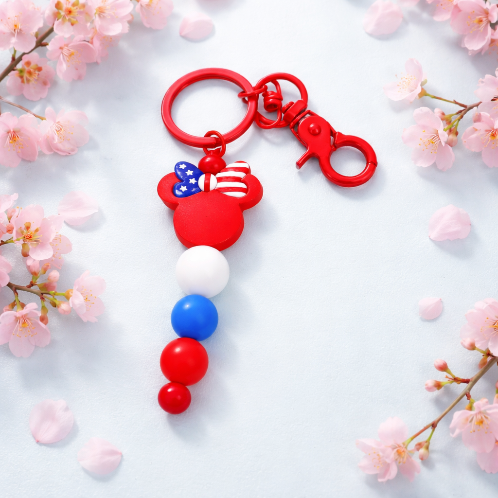 Patriotic Mouse Ears Beaded Keychain