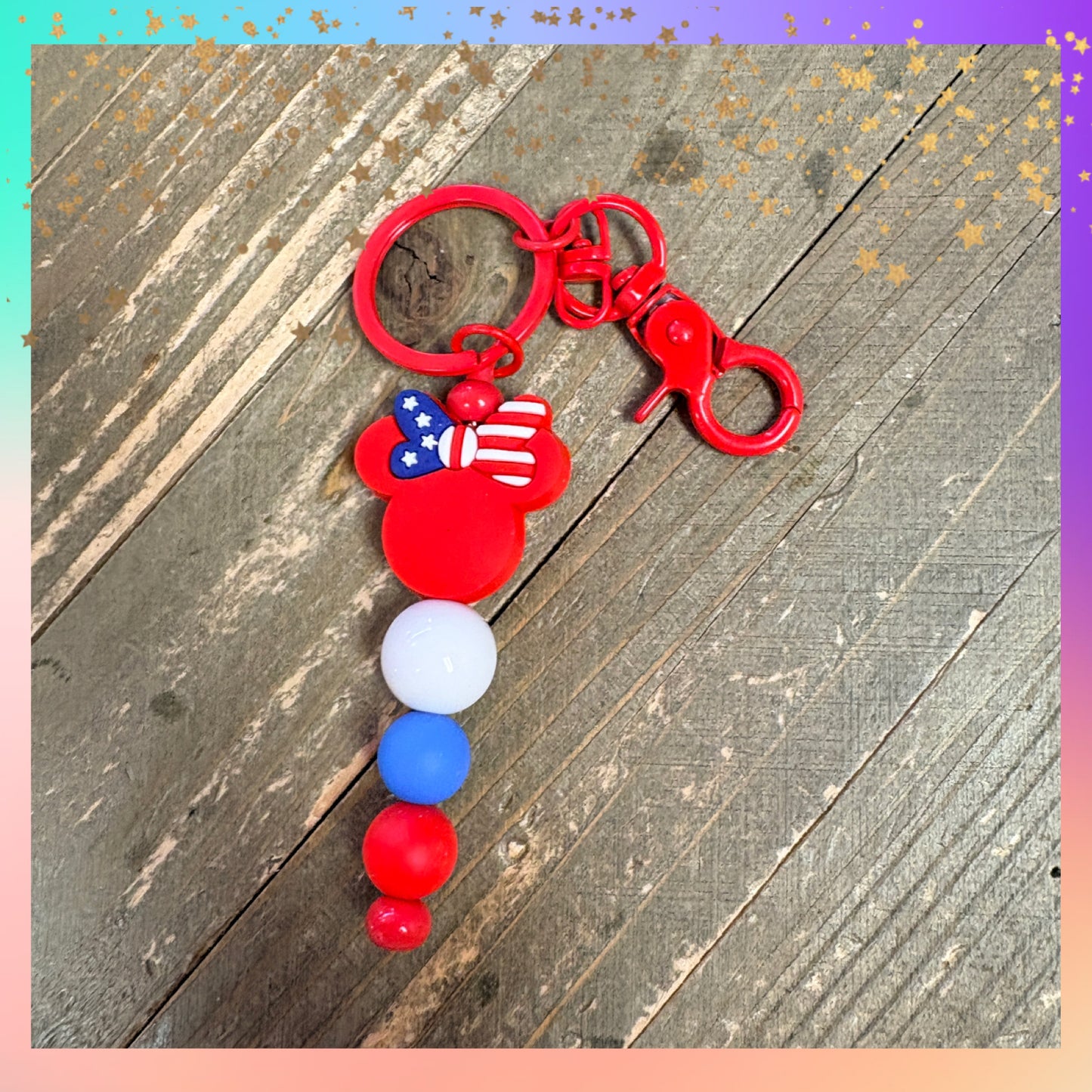 Patriotic Mouse Ears Beaded Keychain