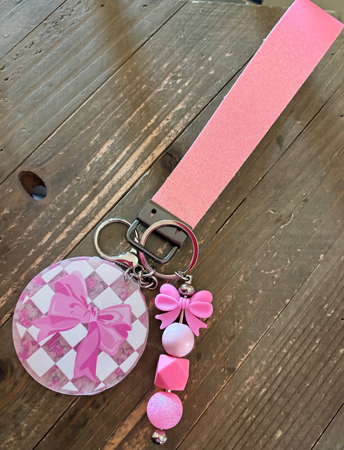 Pink Bow Coquette Wristlet Keychain