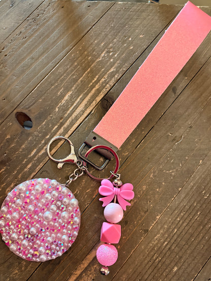 Pink Bow Coquette Wristlet Keychain