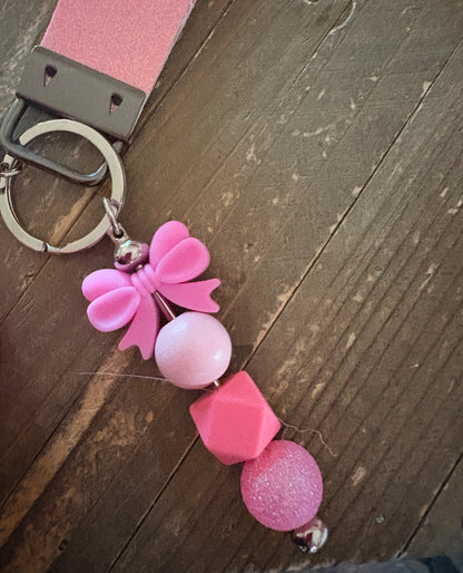 Pink Bow Coquette Wristlet Keychain
