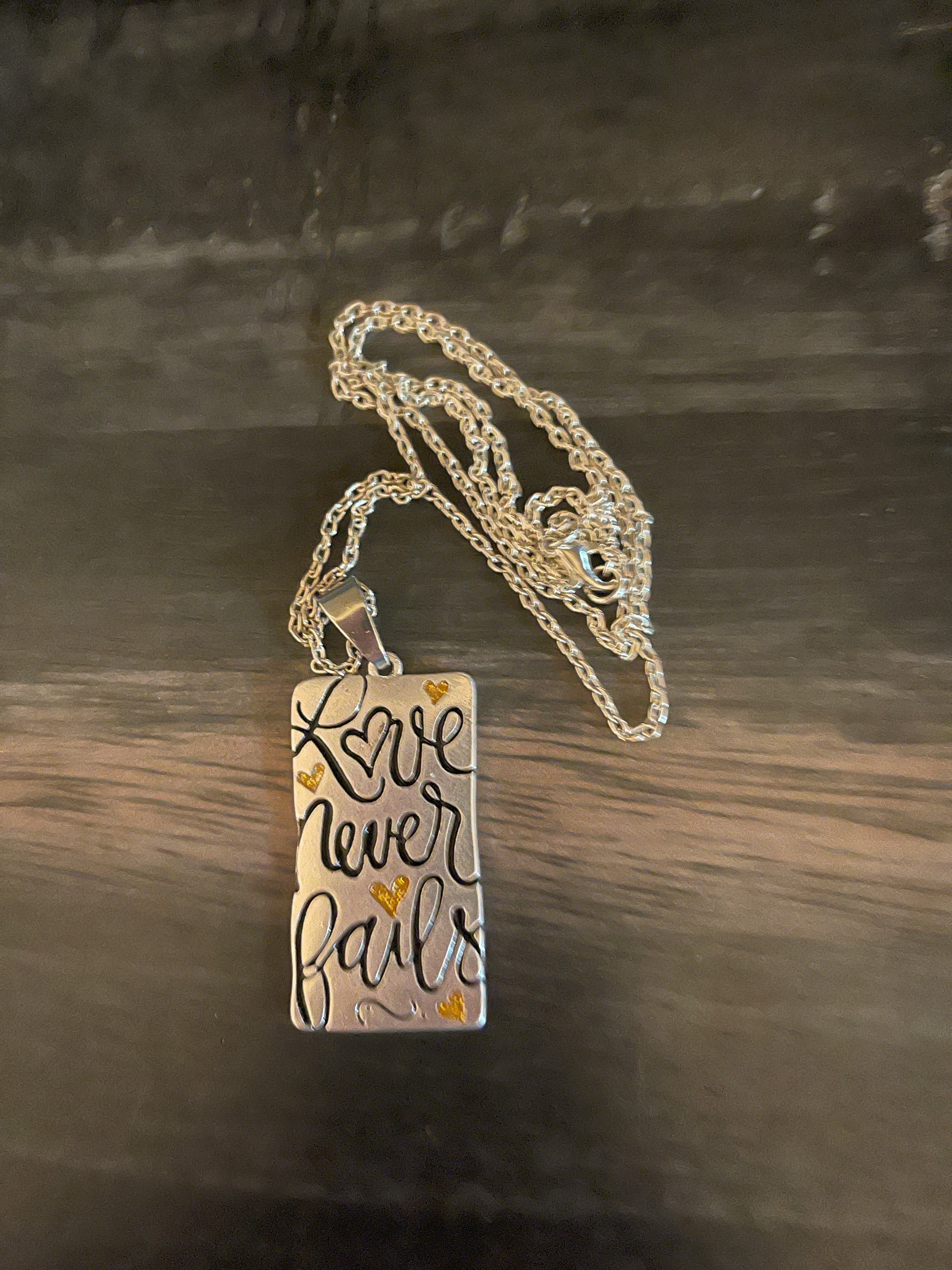 &quot;Love Never Fails&quot; pendant on a Silver Chain NecklacePink tiful of LOVE