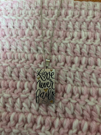 &quot;Love Never Fails&quot; pendant on a Silver Chain NecklacePink tiful of LOVE