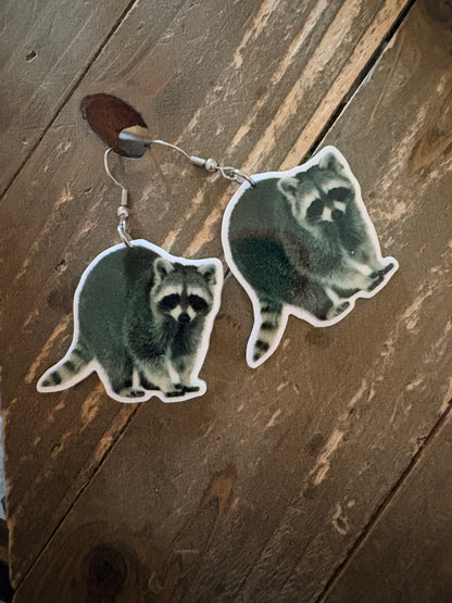 Raccoon Earrings -  Hypoallergenic Stainless Steel Hooks