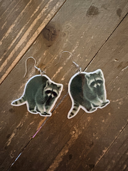 Raccoon Earrings -  Hypoallergenic Stainless Steel Hooks